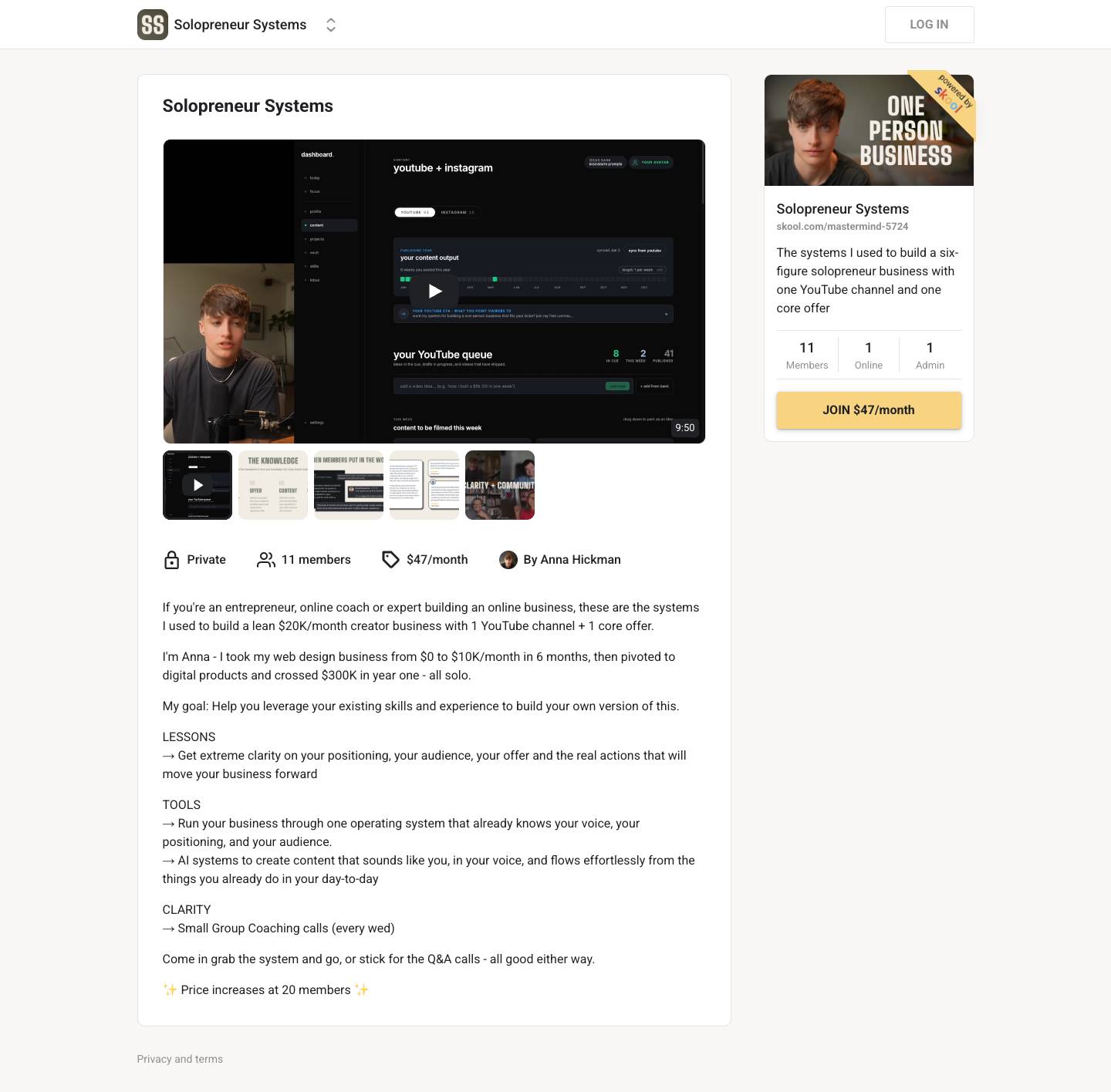 Anna Hickman — eredeti landing oldal screenshot