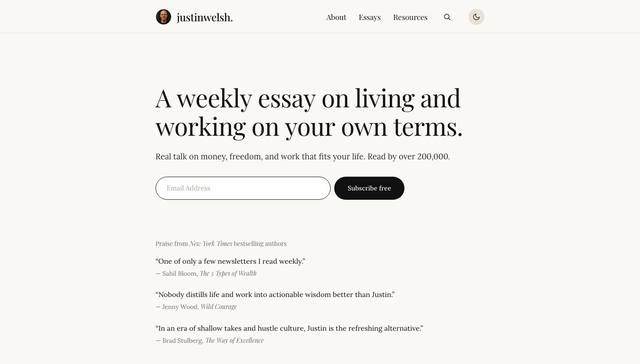 Justin Welsh — eredeti landing screenshot előnézet